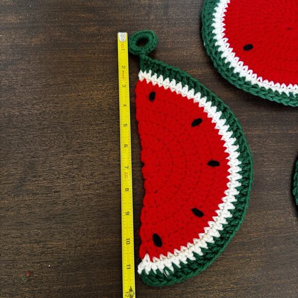 Vintage 3 Handmade Watermelon Crocheted Knit Hot Pad Potholder Trivet Farmhouse - Picture 12 of 12